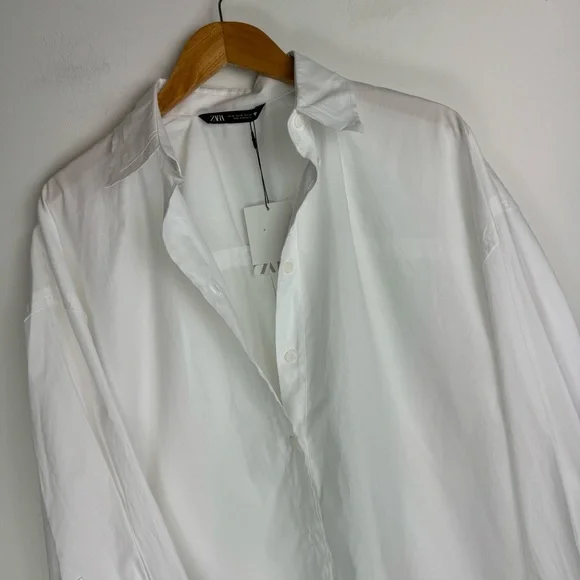 NWT Zara White Oversized Poplin Shirt Sz XS Button Down - Picture 6 of 16